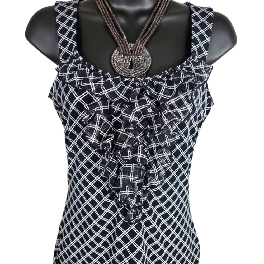 White House/Black Market, women's black and white plaid top, Sz XXS - Picture 2 of 5